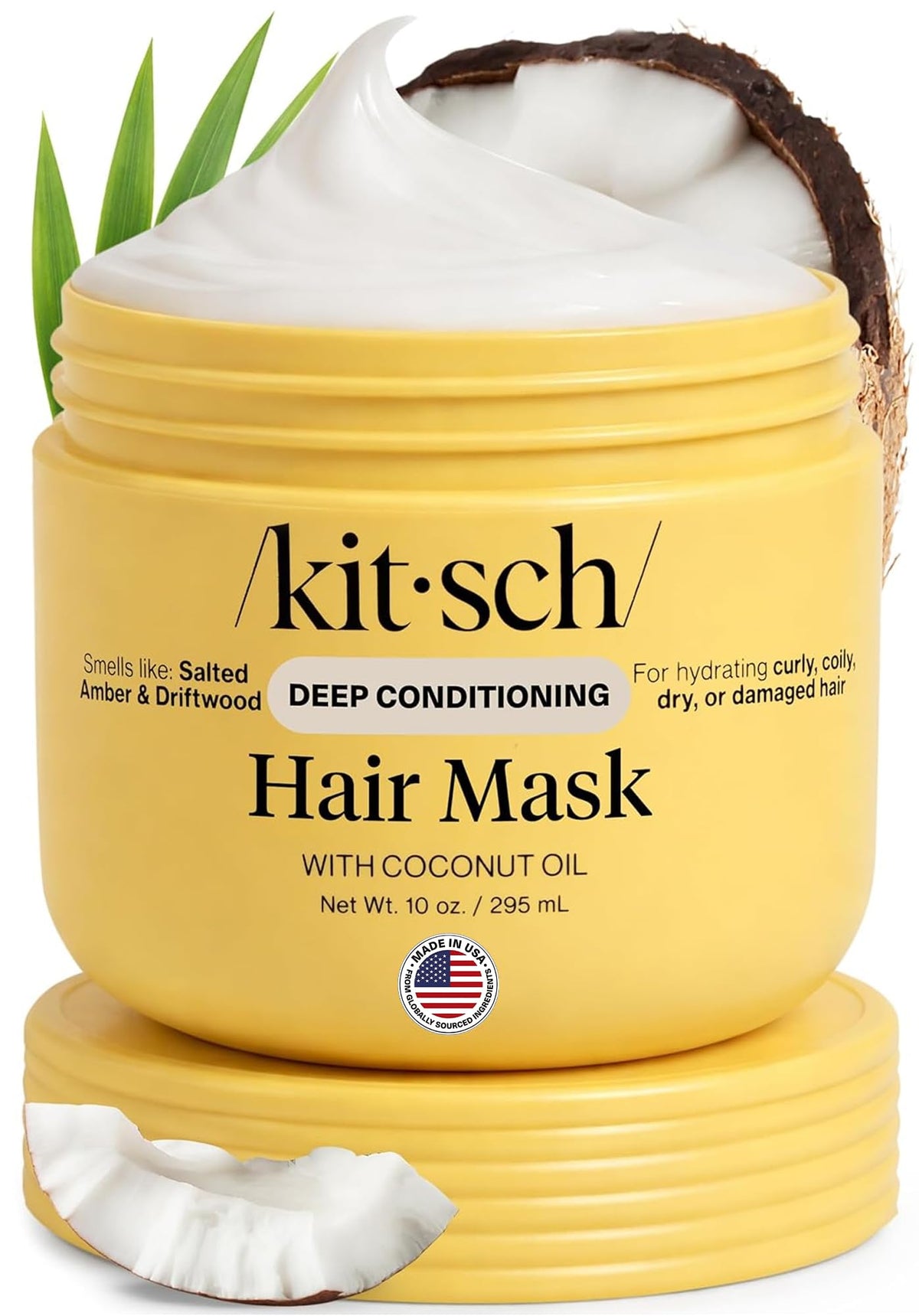 Kitsch front packaging of 10 oz hair mask showing label and jar benefit