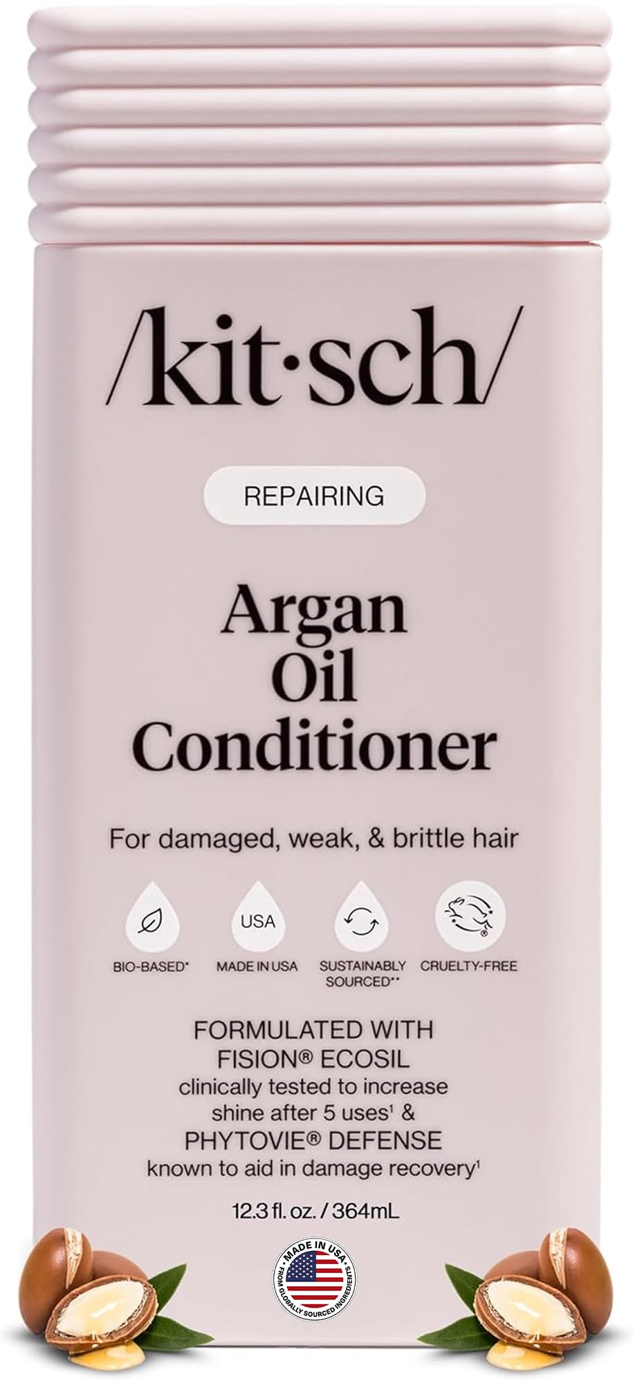 Kitsch front bottle showing argan conditioner delivering smoothness