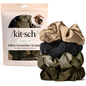Kitsch front view of black scrunchies showing neat packaging and elegant style benefit