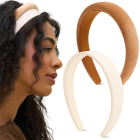 Kitsch front view of cream and camel headbands showing versatile pairing and style