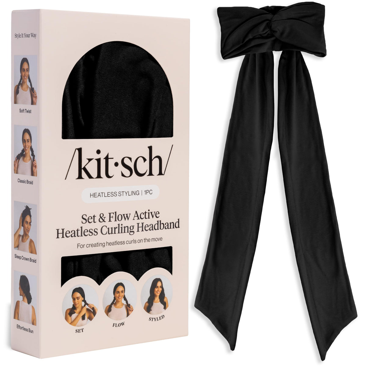 Kitsch front view of black headband showing sleek design and comfort