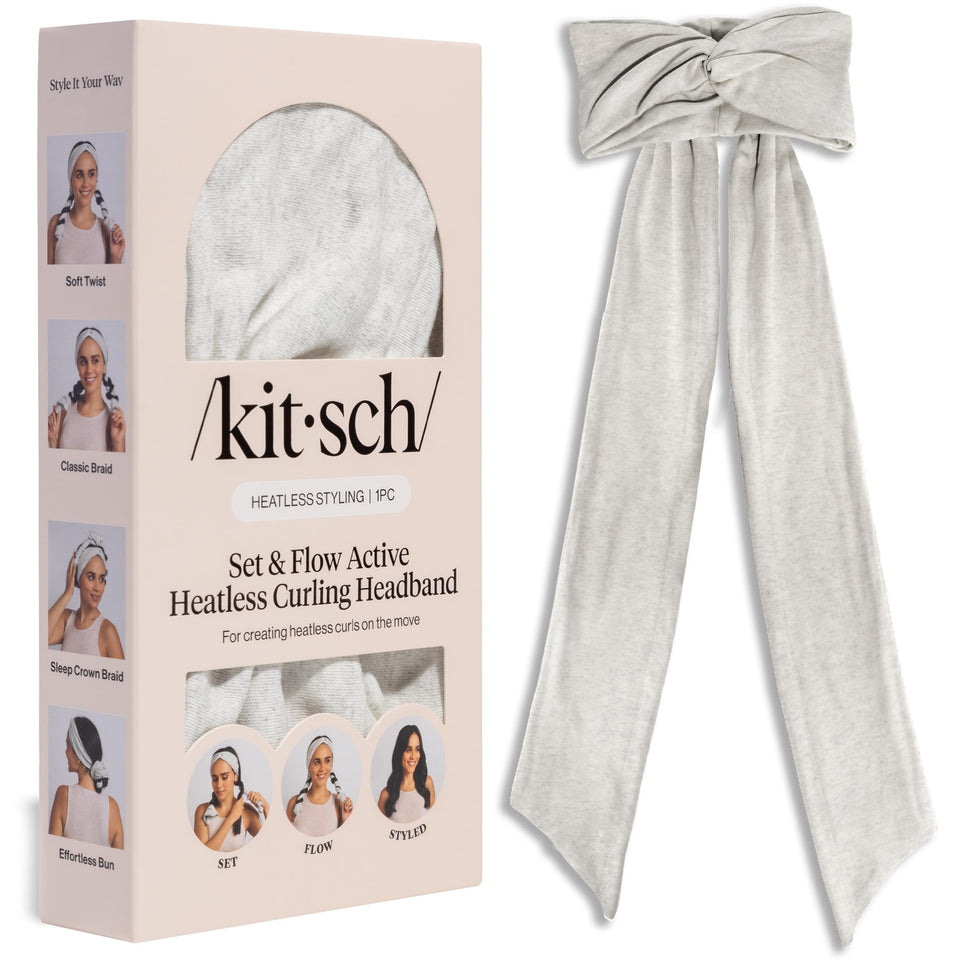 Kitsch front view of heather gray headband showing design and portability