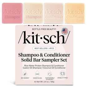 Kitsch front packaging of 4-piece sampler set showing eco benefits