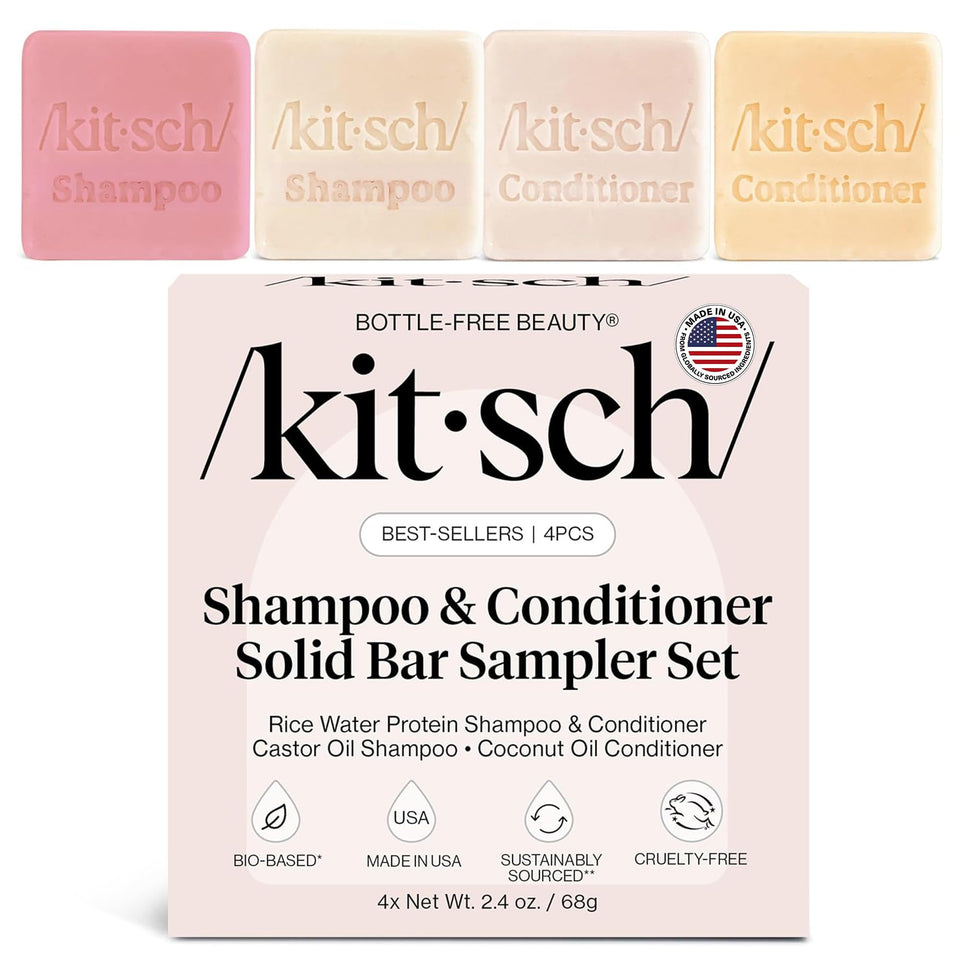 Kitsch front packaging of 4-piece sampler set showing eco benefits