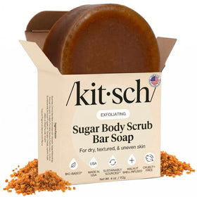 Kitsch front packaging showing the exfoliating scrub bar and benefits