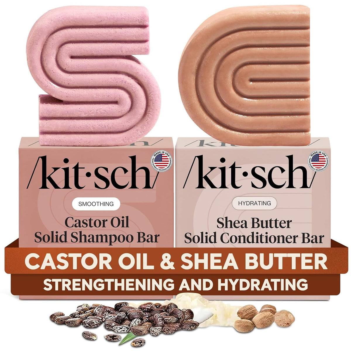Kitsch front packaging of shampoo and conditioner set showing eco design and gift-ready look