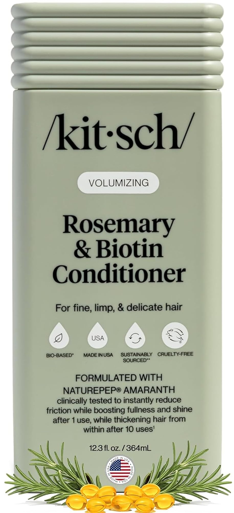 Kitsch front packaging showing volumizing conditioner and benefit of fuller hair