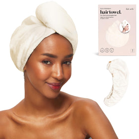Kitsch front view of white ivory towel wrap showing neat shape and soft fabric benefit
