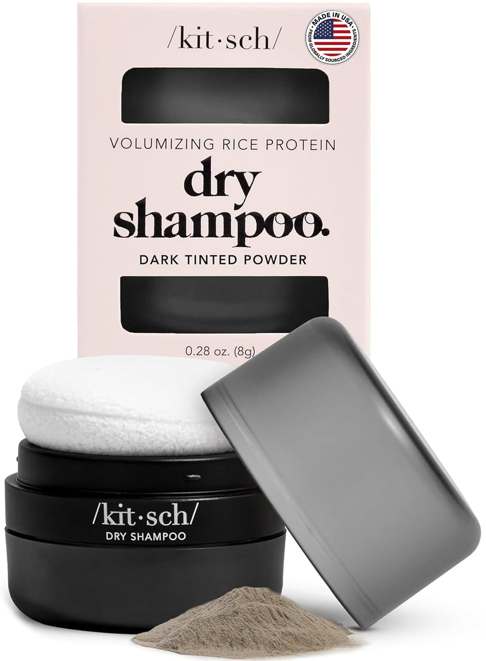Kitsch front packaging showing compact travel powder and brand for convenient refresh