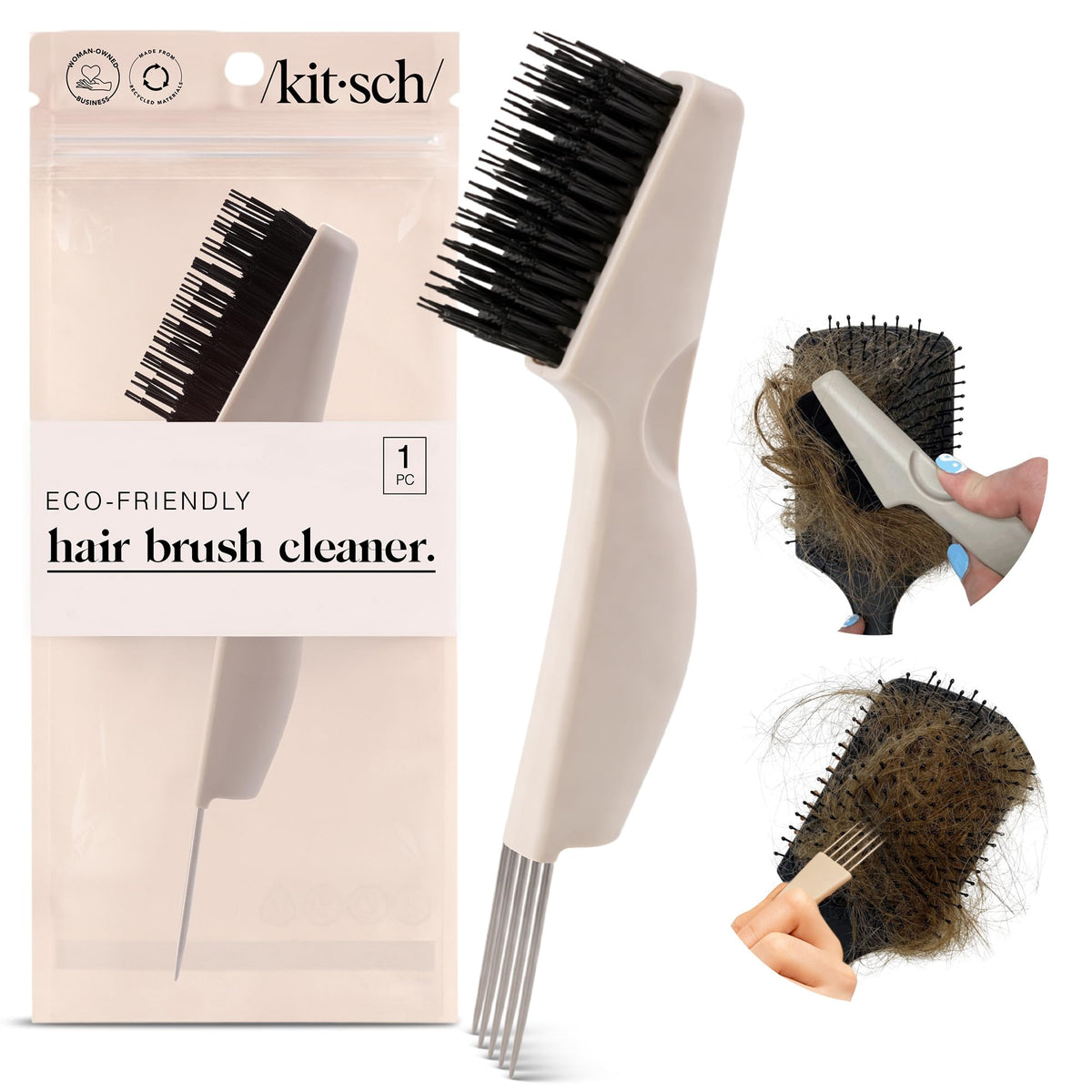 Kitsch front view of cleaner tool showing dual-sided design and compact size
