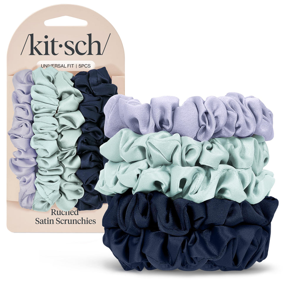 Kitsch front view of five Garden Bouquet scrunchies showing color mix and packaging benefits