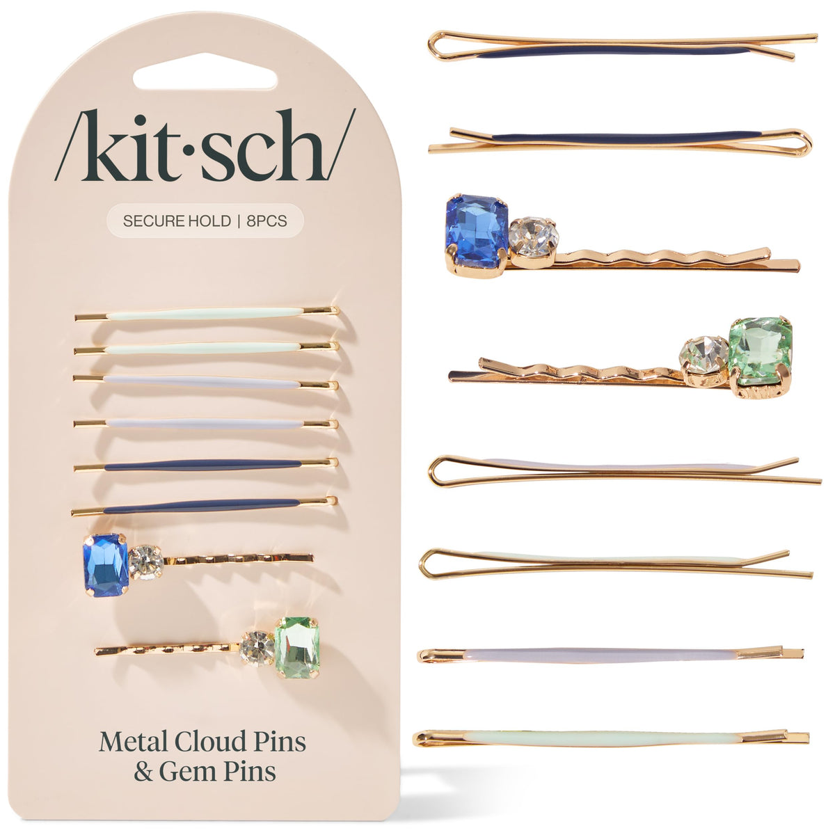 Kitsch gem bobby pins front packaging showing set and colors for gifting