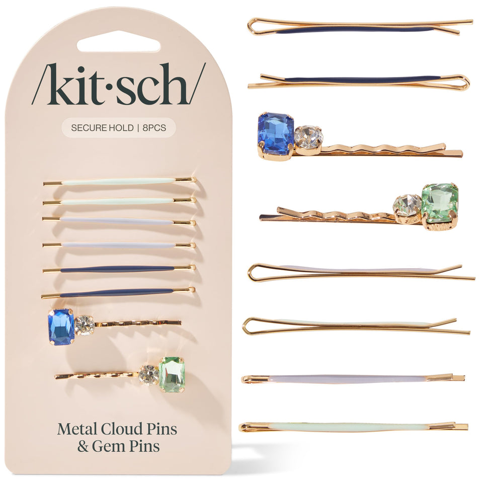 Kitsch gem bobby pins front packaging showing set and colors for gifting