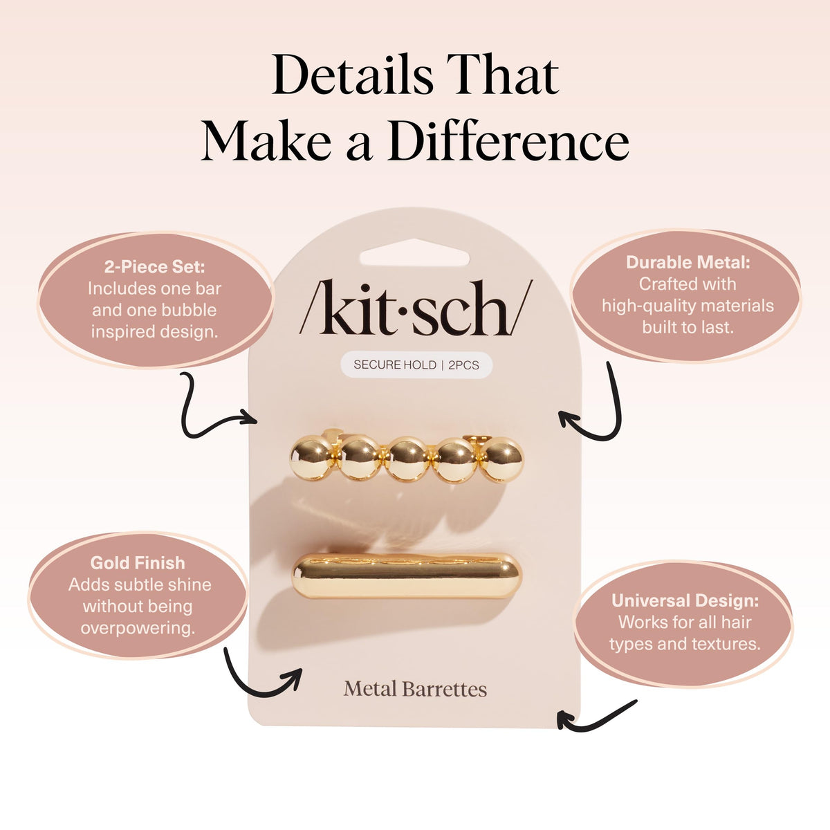Kitsch gold barrettes worn in half-up hairstyle providing effortless everyday style