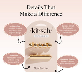 Kitsch gold barrettes worn in half-up hairstyle providing effortless everyday style