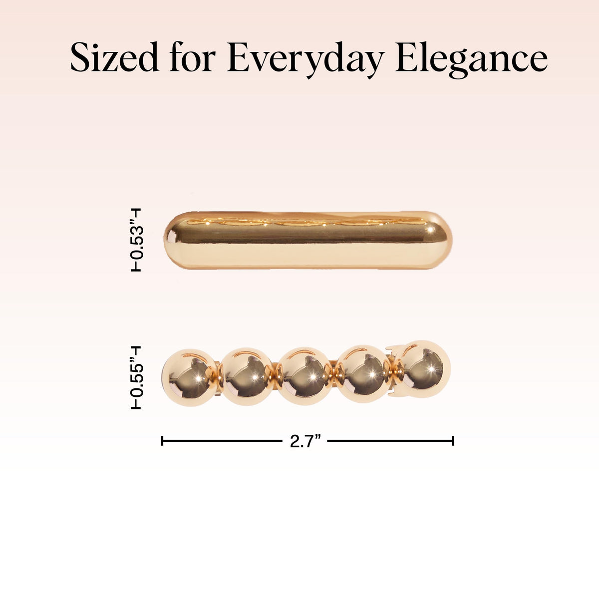 Kitsch gold barrettes resting on textured fabric highlighting lightweight design