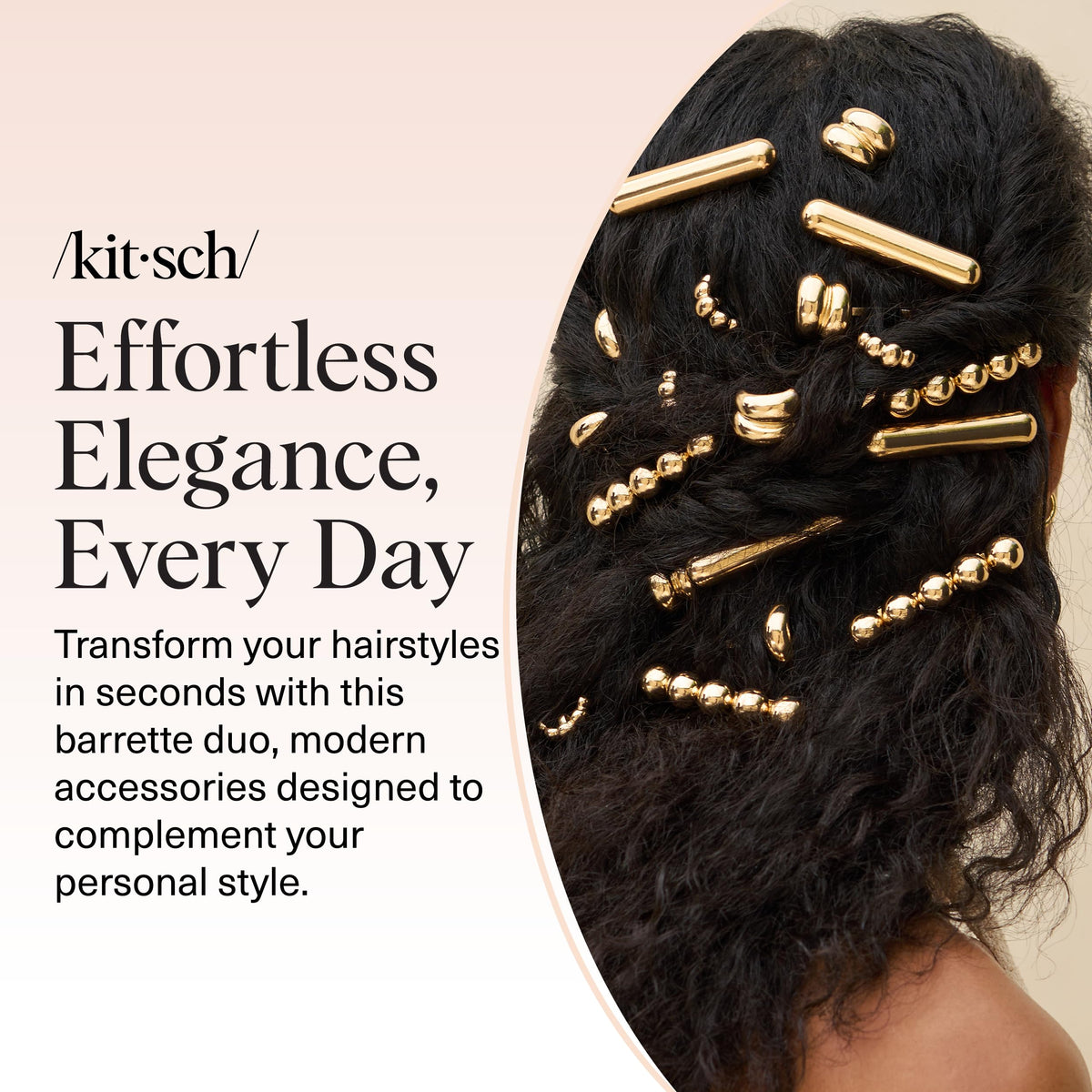 Kitsch gold barrettes side profile showing reflective surface and durability