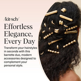 Kitsch gold barrettes side profile showing reflective surface and durability
