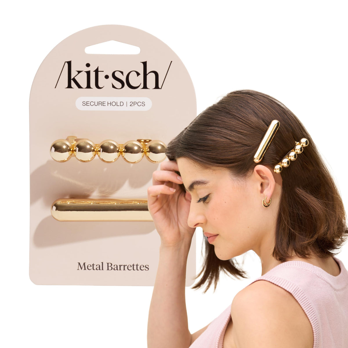 Kitsch gold cloud and bubble barrettes front packaging showing set and branding benefit: stylish gifting