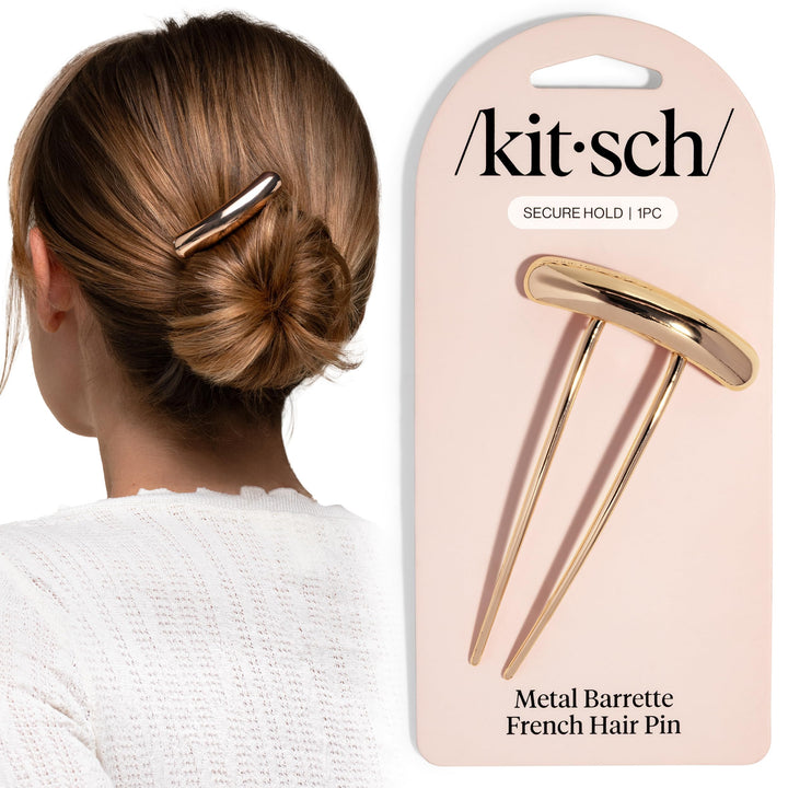Kitsch gold hair pin front view showing elegant barrette-style design and easy styling