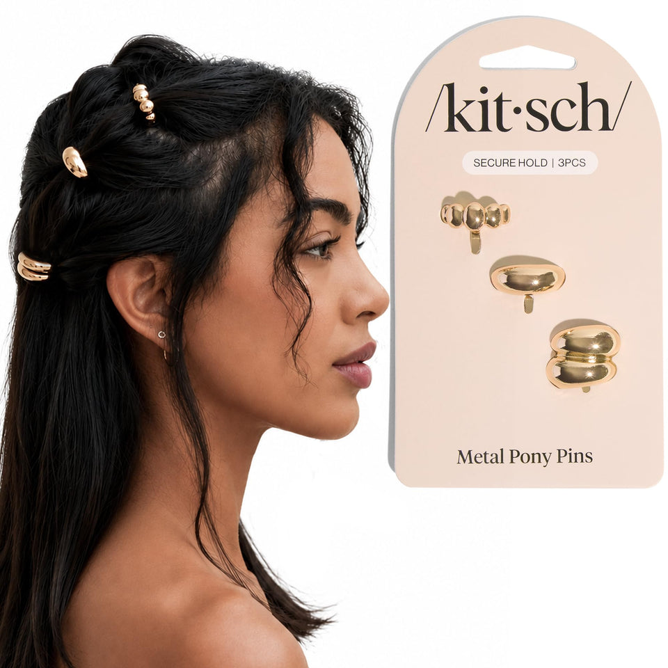 kitsch front view of three gold pins showing shape and shine for instant style