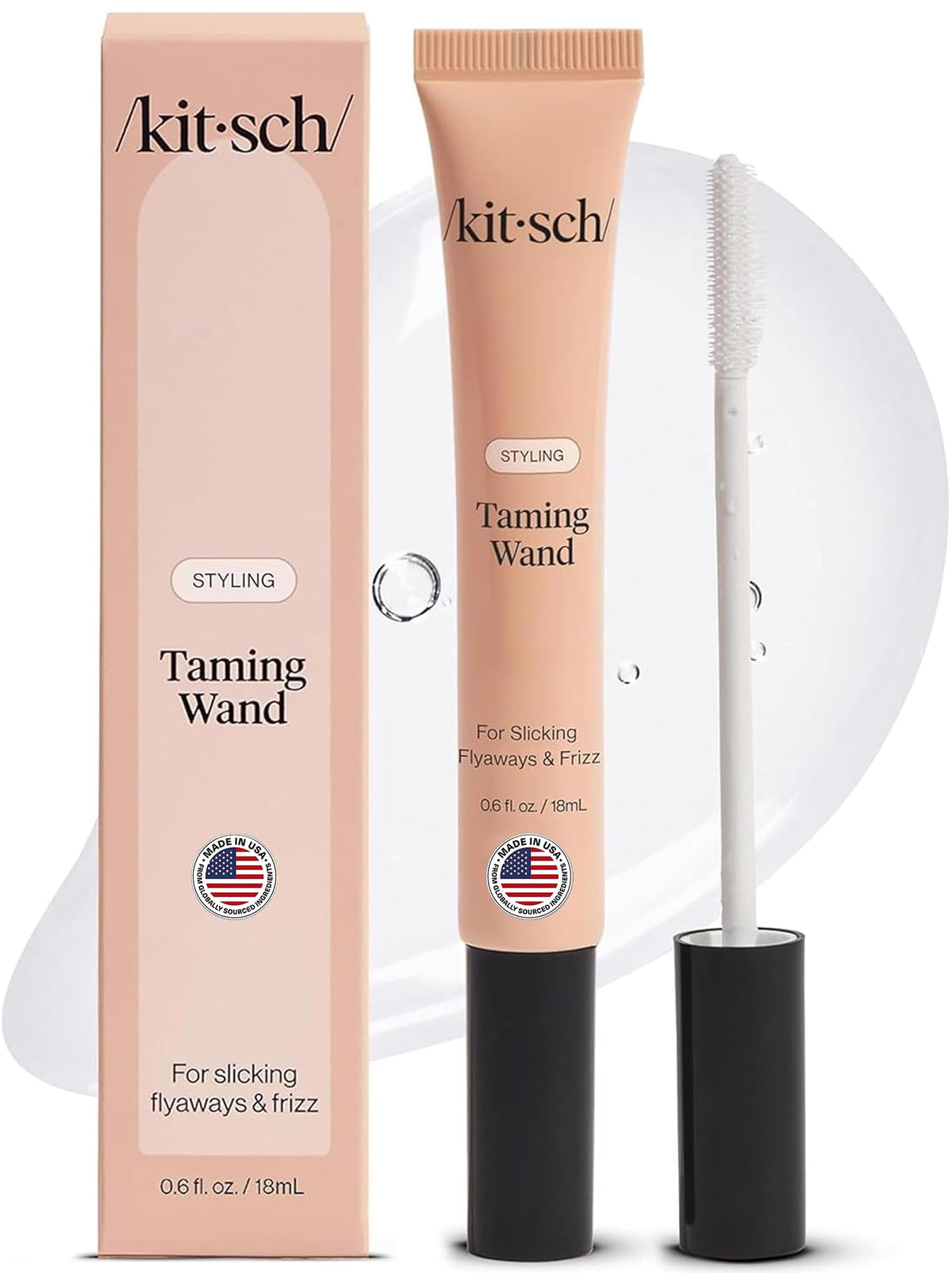 Kitsch front packaging showing compact hair taming wand for travel convenience