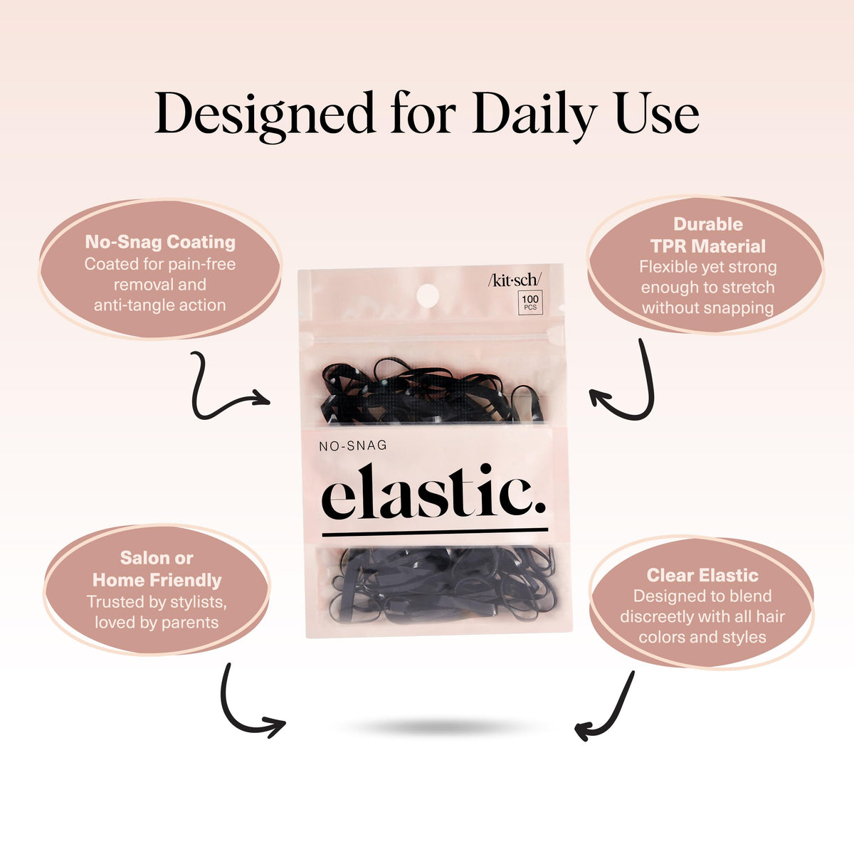 Kitsch hair tie securing a ponytail with discreet hold and comfort