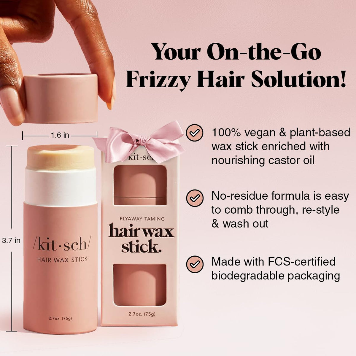Kitsch applying wax to flyaway showing instant smoothing benefit