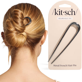 Kitsch hematite front view showing slim U-shape and elegant finish for polished styles
