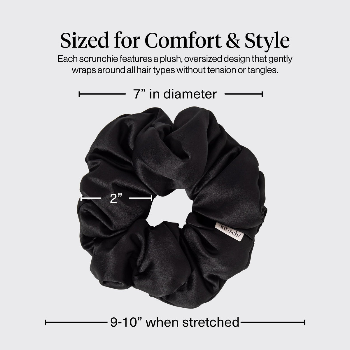 Kitsch used in a high ponytail demonstrating secure hold without creases benefit