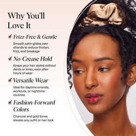 Kitsch scrunchie in a high ponytail demonstrating gentle, crease-free hold