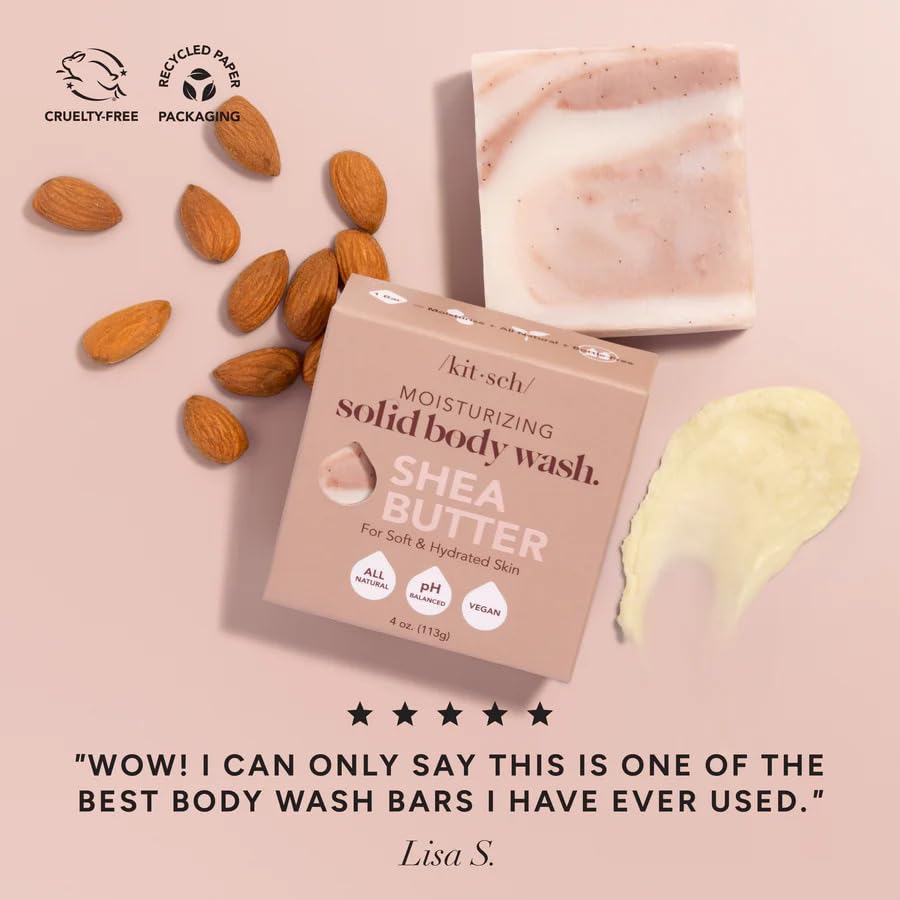 Kitsch bar being used in a shower showing gentle exfoliation and softening benefit