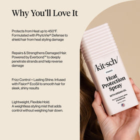 Kitsch being sprayed while blow-drying to protect hair from thermal damage