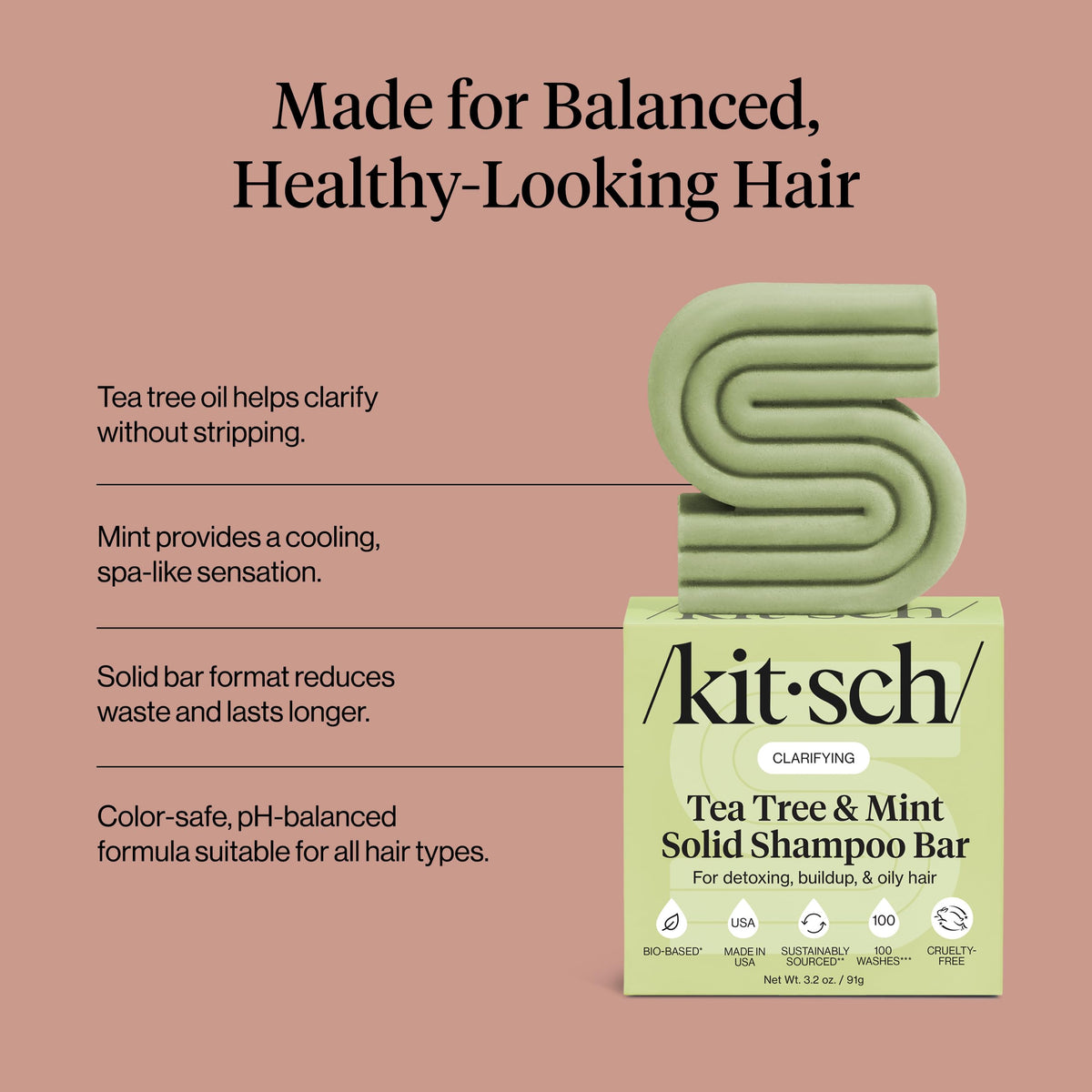 Kitsch tea tree and mint ingredients emphasizing refreshing scalp benefit