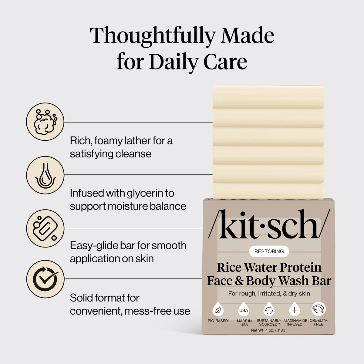 Kitsch rice and oats ingredients scene highlighting natural hydration benefit