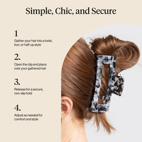 Kitsch clip holding a half-up hairstyle for casual polished look