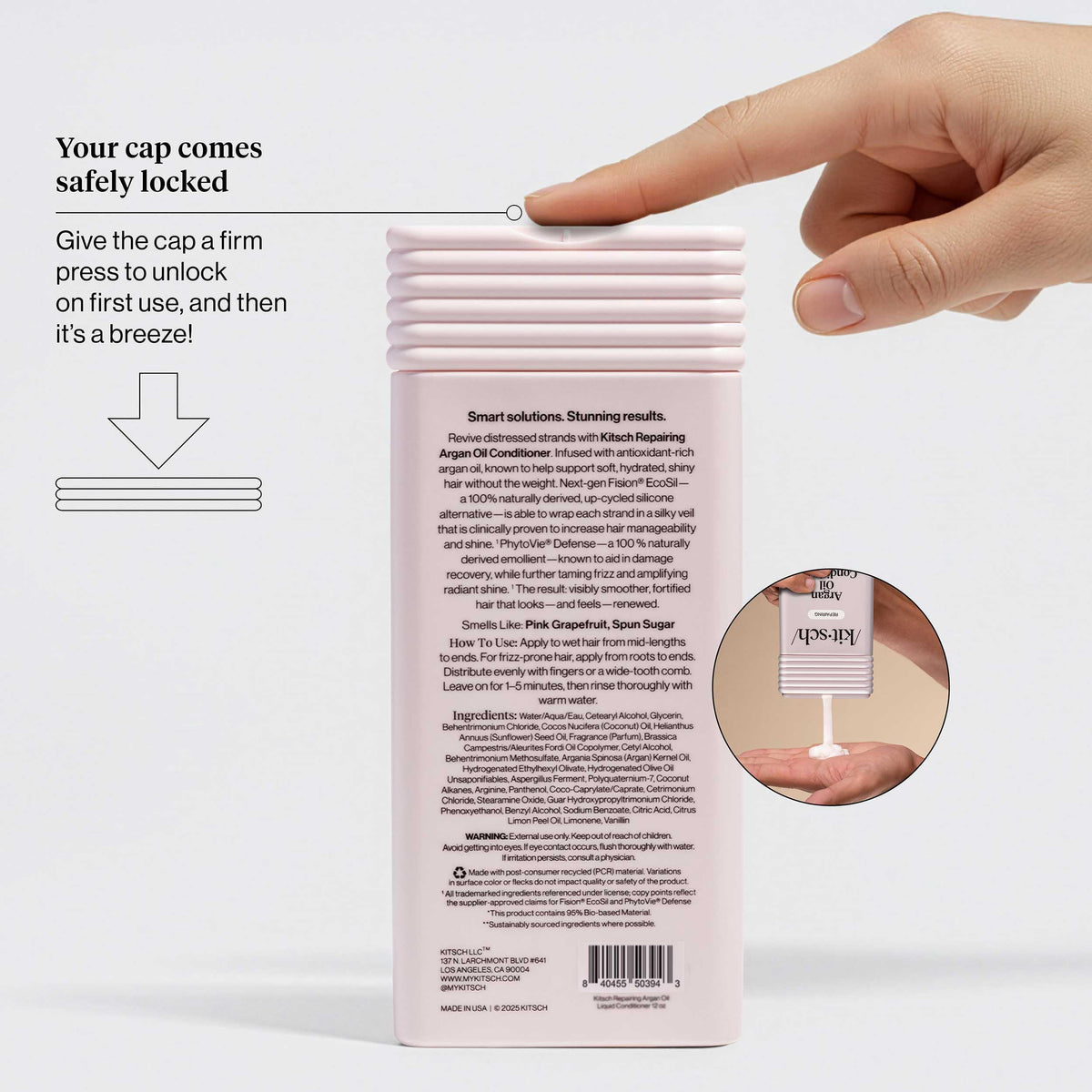 Kitsch label close-up displaying clean ingredients and color-safe benefit