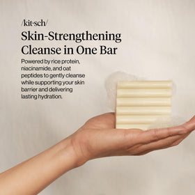 Kitsch label close-up showing niacinamide and oat peptides for soothing