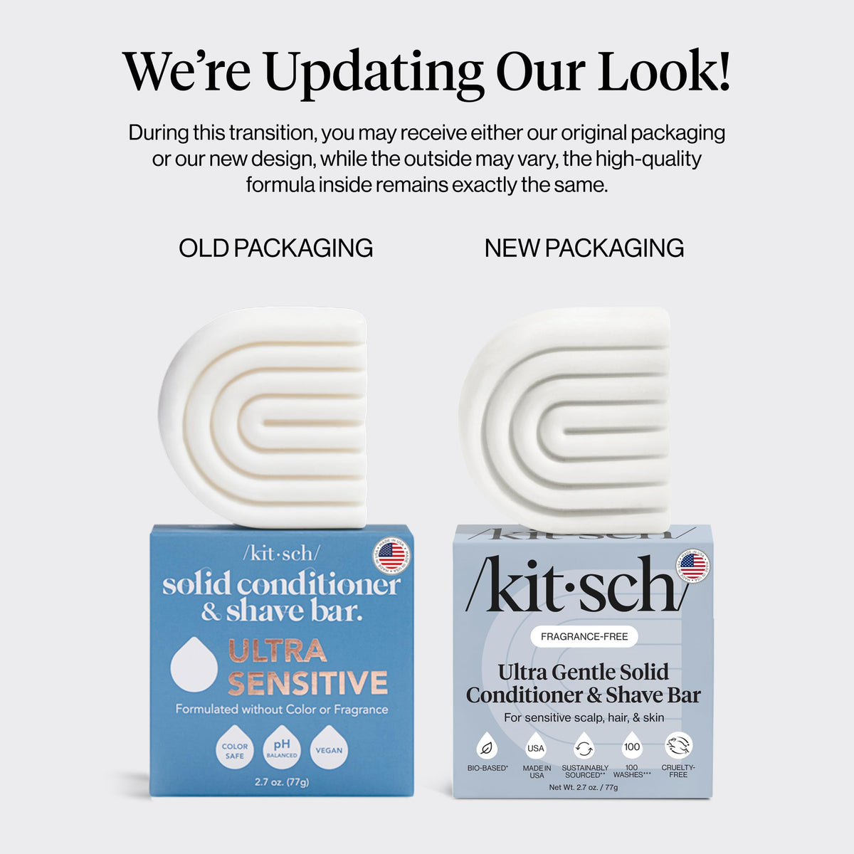 Kitsch label close-up listing five ingredients emphasizing simple, low-irritant formulation