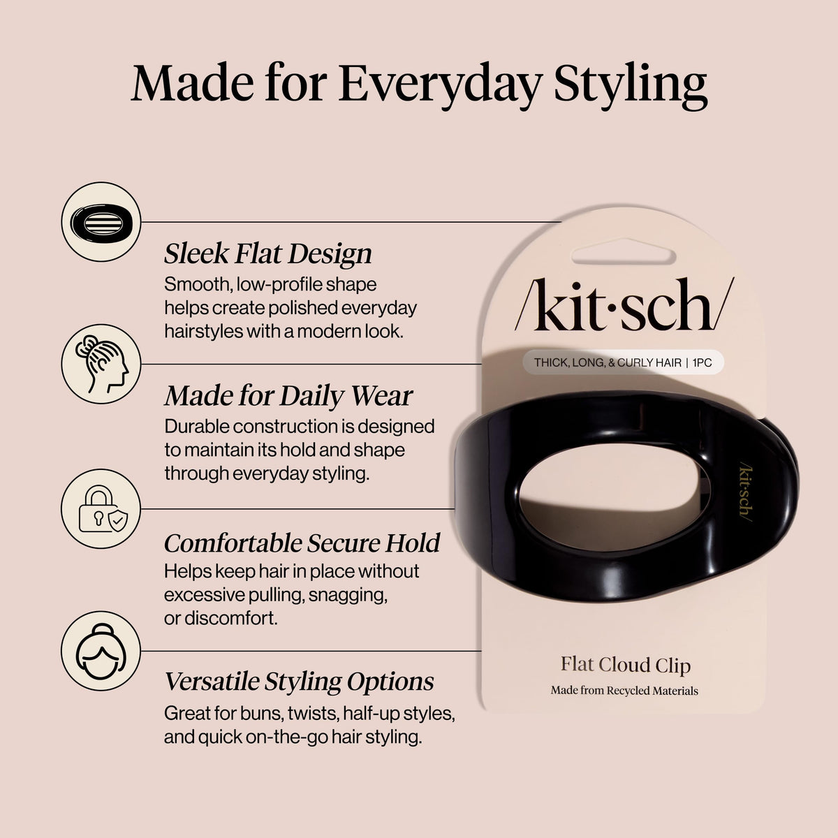 Kitsch clip securing fine hair showing gentle grip without pulling or slipping