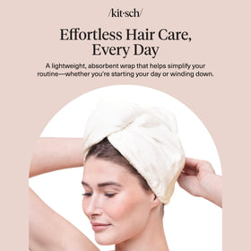 Kitsch care label close-up showing washable fabric and easy maintenance benefit