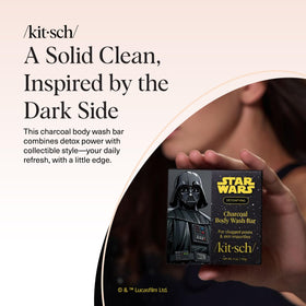 Kitsch lifestyle bathroom display with Darth soap suggesting stylish, fan-friendly grooming