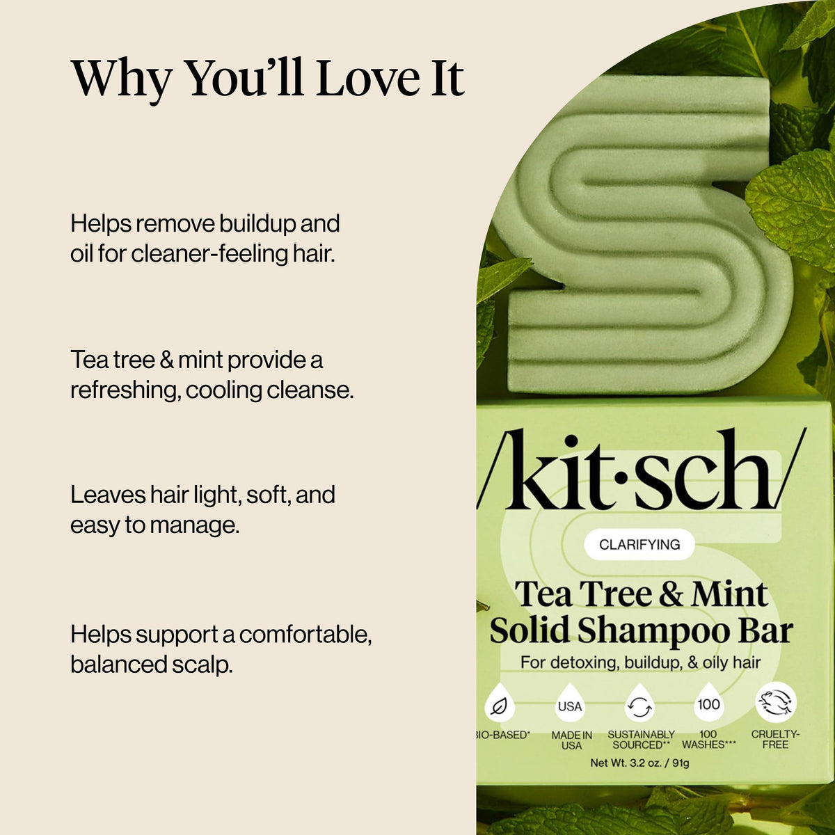Kitsch shampoo bar on bathroom shelf in lifestyle scene promoting sustainable routine