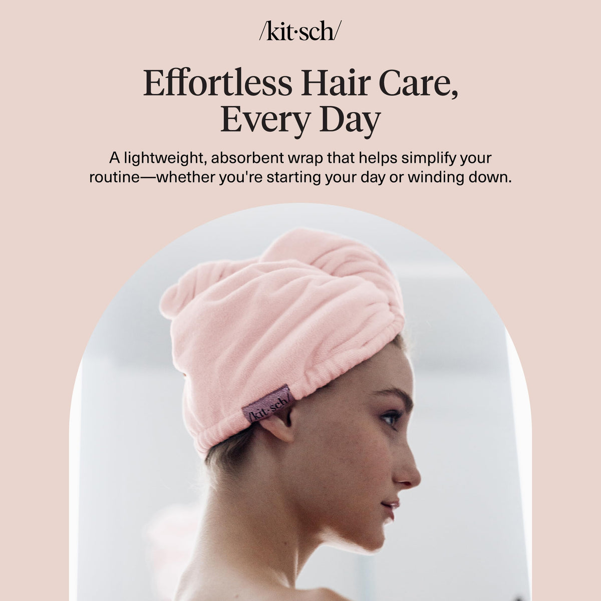 Kitsch towel on bathroom vanity suggesting stylish addition for daily hair care benefit