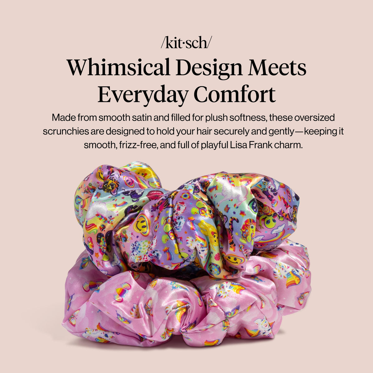 Kitsch Lisa Frank close-up satin texture revealing smooth finish that reduces friction