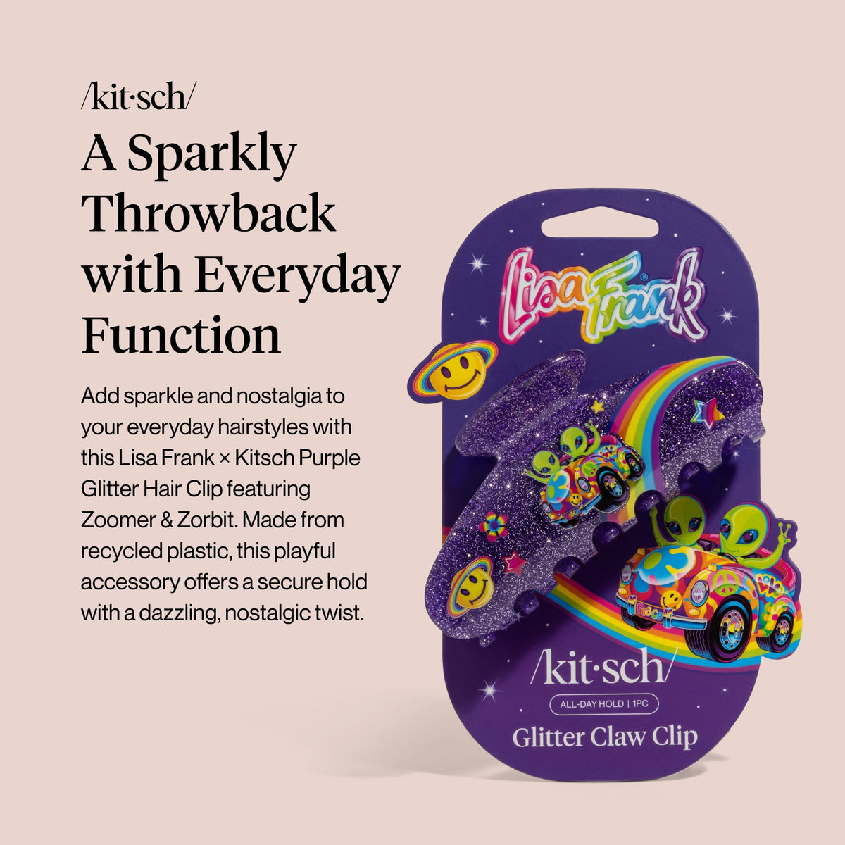 Kitsch Lisa Frank close-up of glitter texture highlighting sparkle and durability