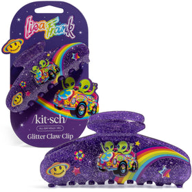 Kitsch Lisa Frank front view of purple glitter clip showing colorful design and hold