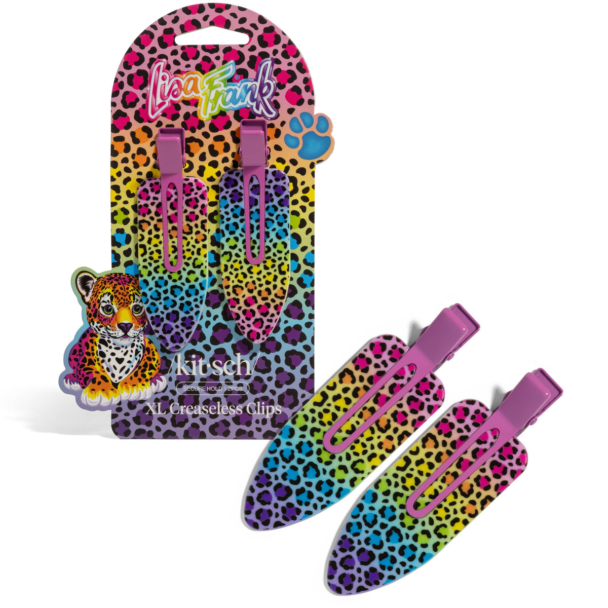 Kitsch Lisa Frank front view showing rainbow leopard print and vibrant hold