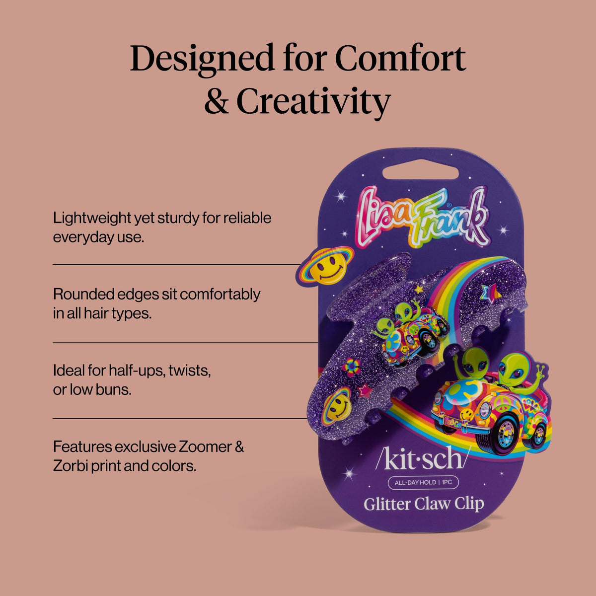 Kitsch Lisa Frank scale comparison with hand illustrating compact portable size