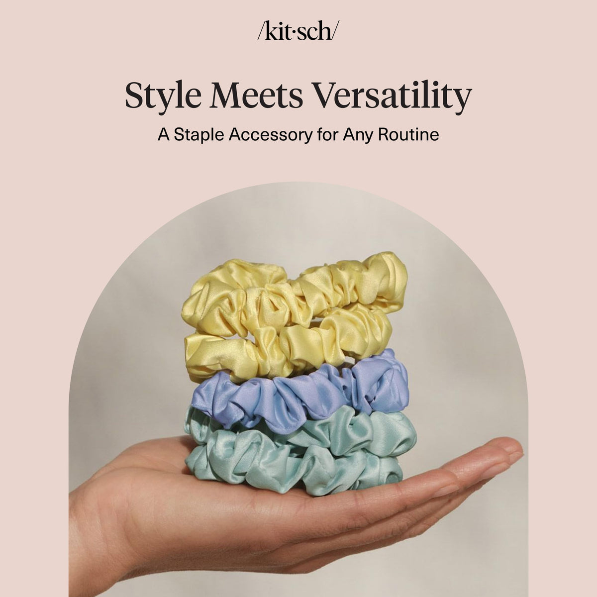 Kitsch scrunchie worn in a loose bun for overnight comfort and minimal dents